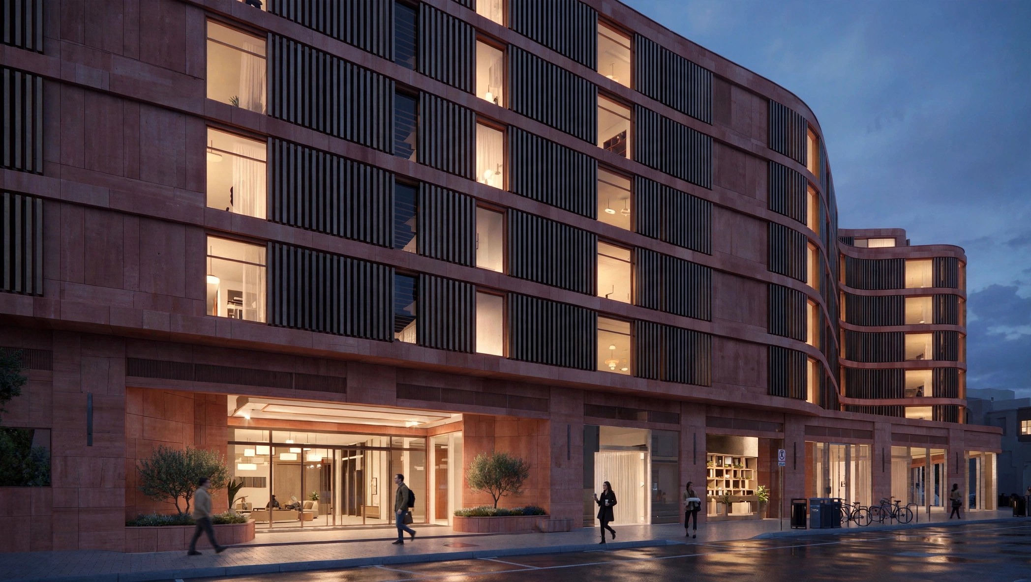 Washington DC multifamily building, bronze facade detail